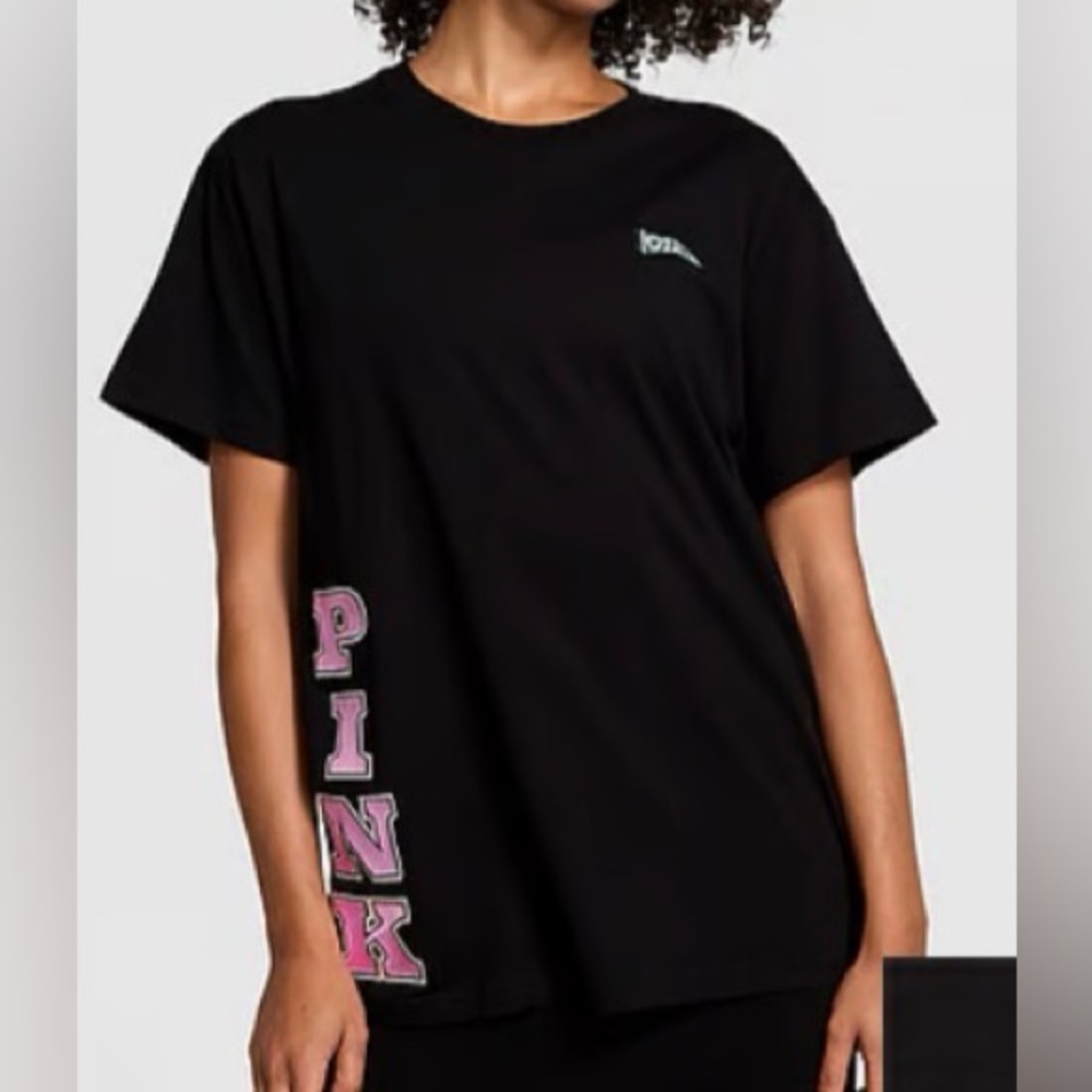 New Victoria’s Secret PINK Shirt (XXL) Short Sleeve Top Logo Black Tee NWT